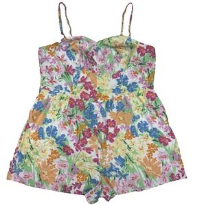 Old Navy Cami Romper Womens 2X Linen Blend Floral Sweetheart Smocking‎ Beachy